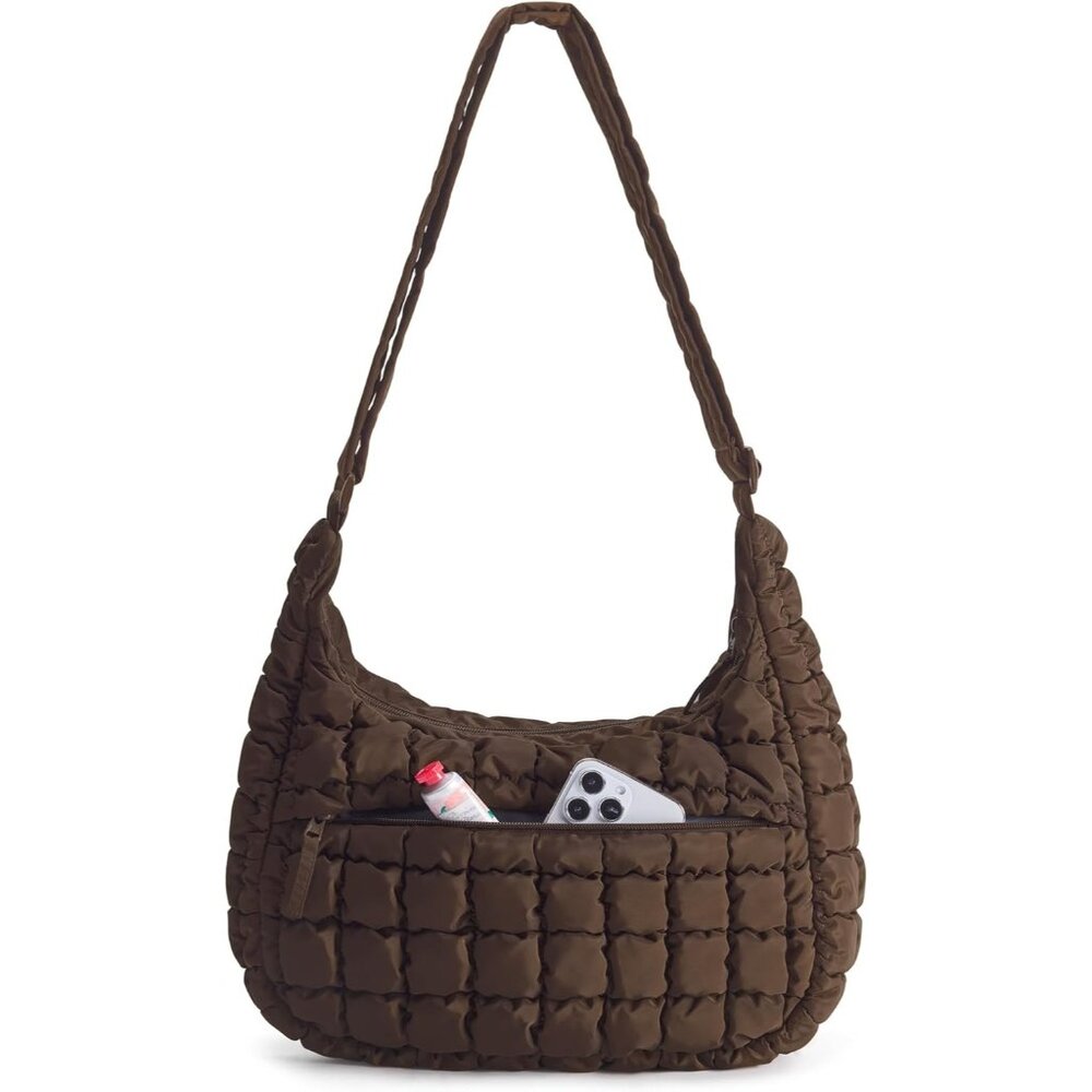 〽️Women Brown Adjustable Strap Puffy Compact Shoulder Handbag Crossbody Hobo Bag